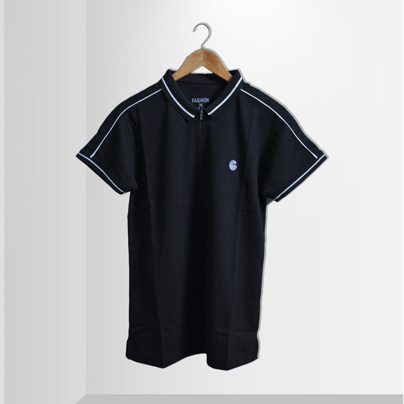 MEN'S POLO ZIPPER T.SHIRT BLACK FRONT